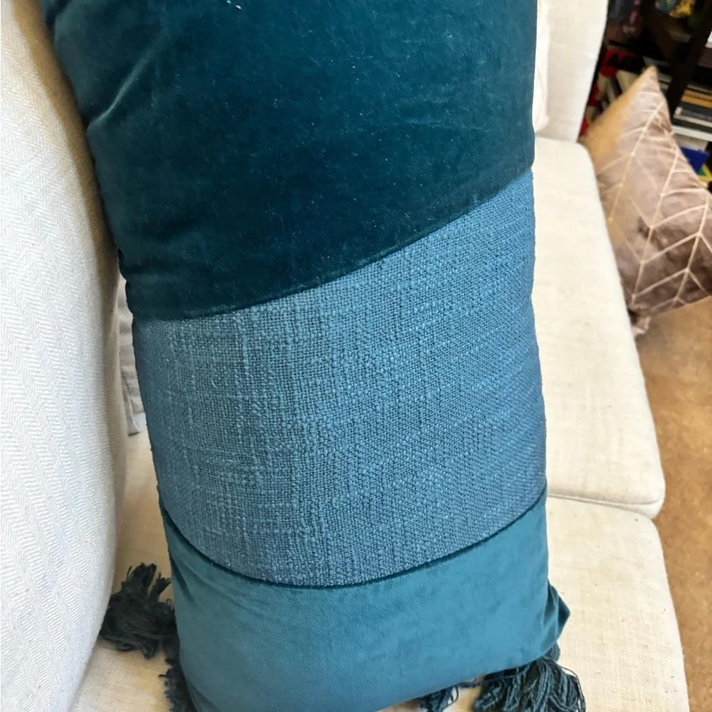 Birch Lane Legaspi Dark Teal Lumbar Pillow Tassel Cotton Velvet Decor